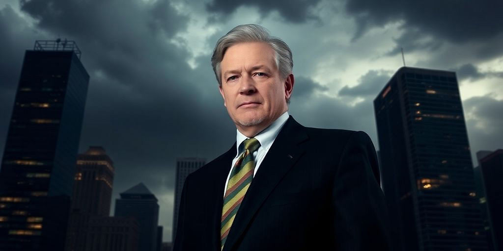 Portrait of Andy Fastow in a financial district setting.