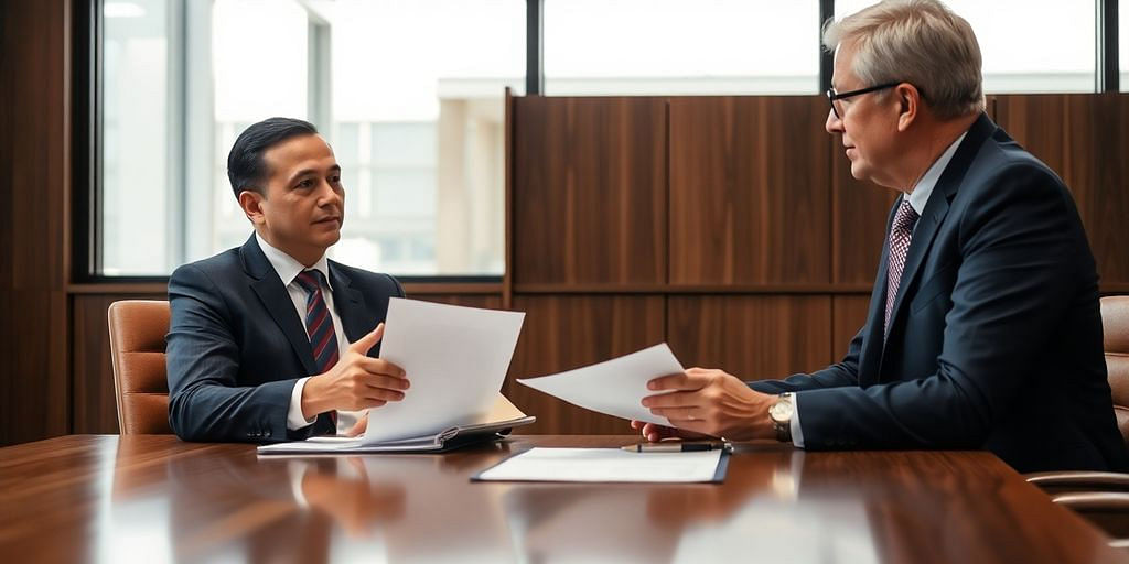 CFO negotiating a contract in a modern office.