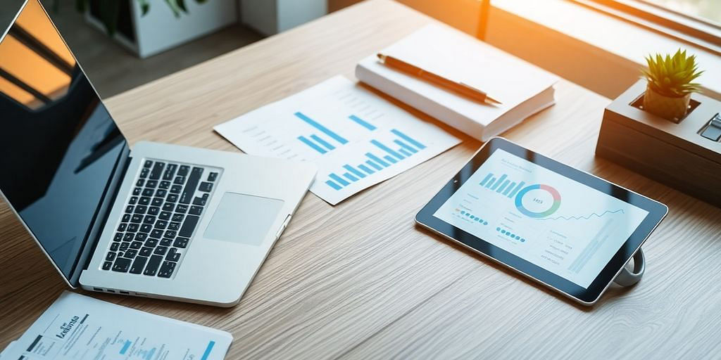 Workspace with laptop and financial documents for cash management.