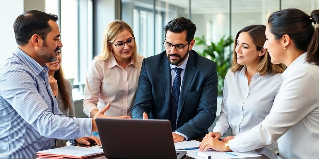 Interim CFO collaborating with business leaders in an office.