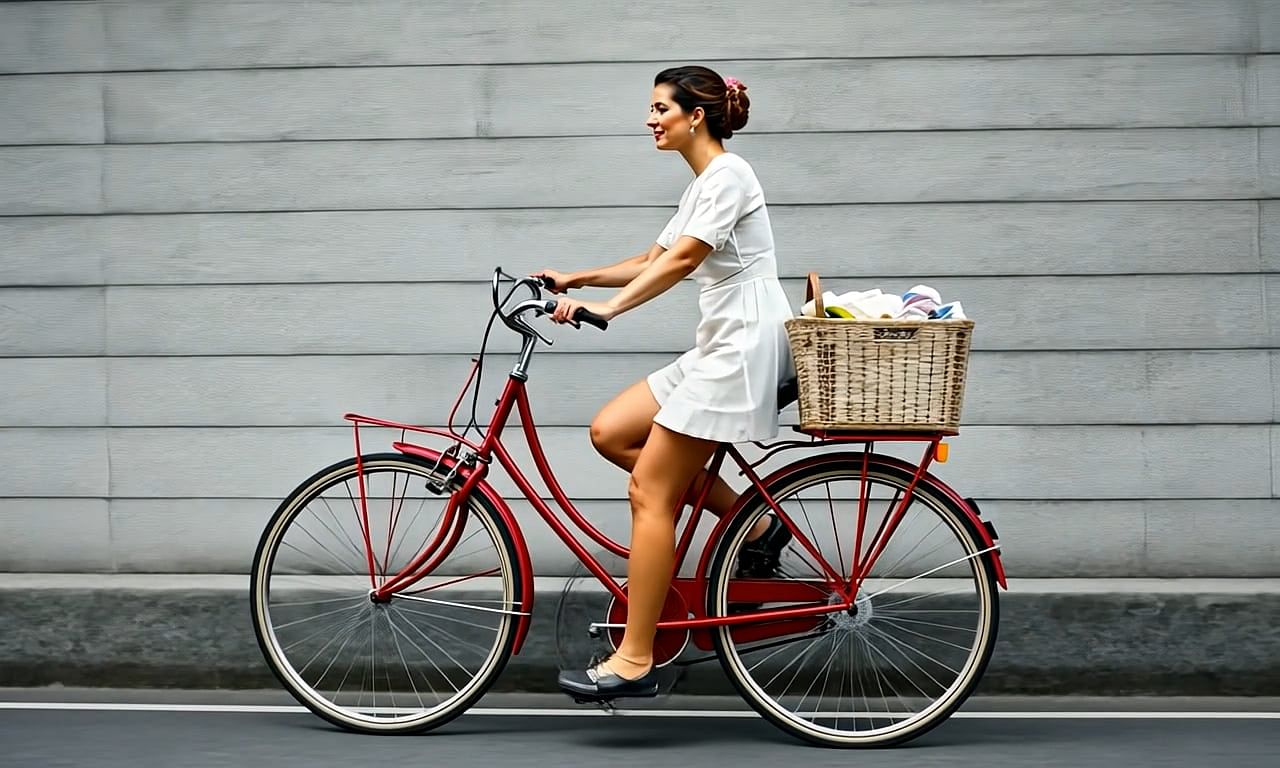 Woman riding her red bike
