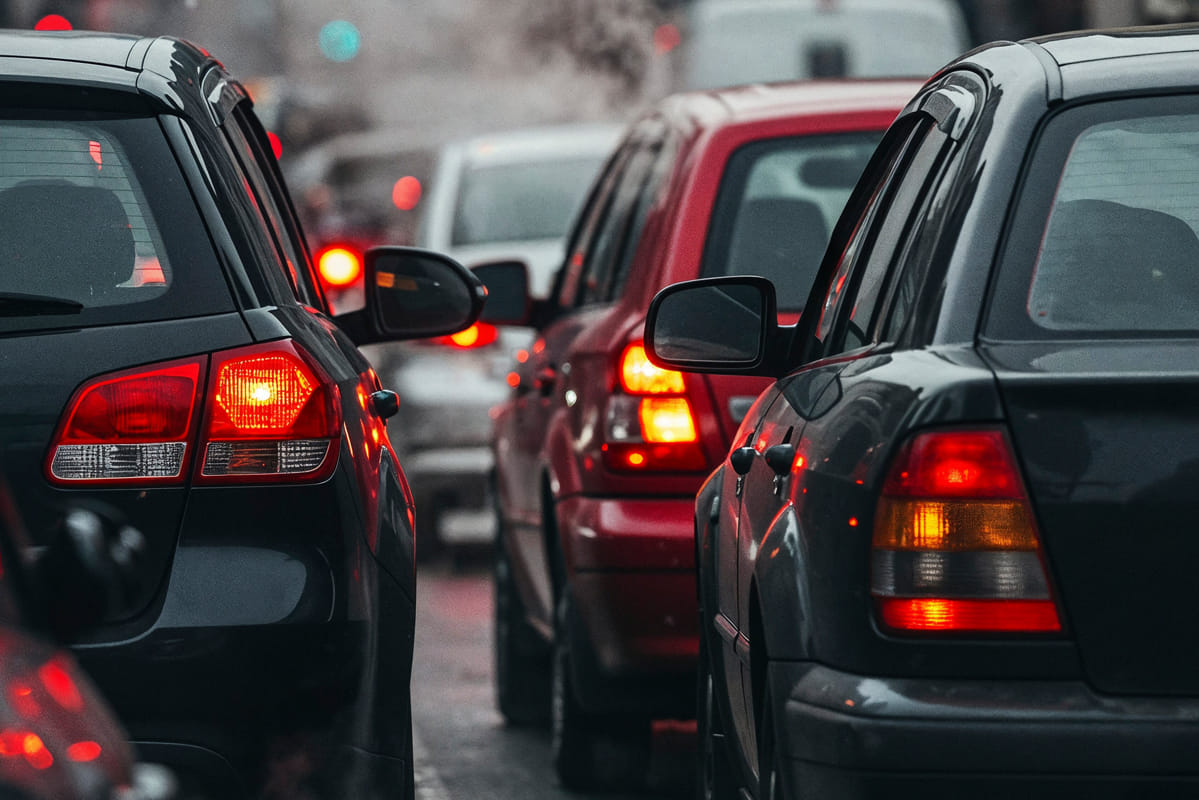 cars stopped in 5 o\'clock traffic