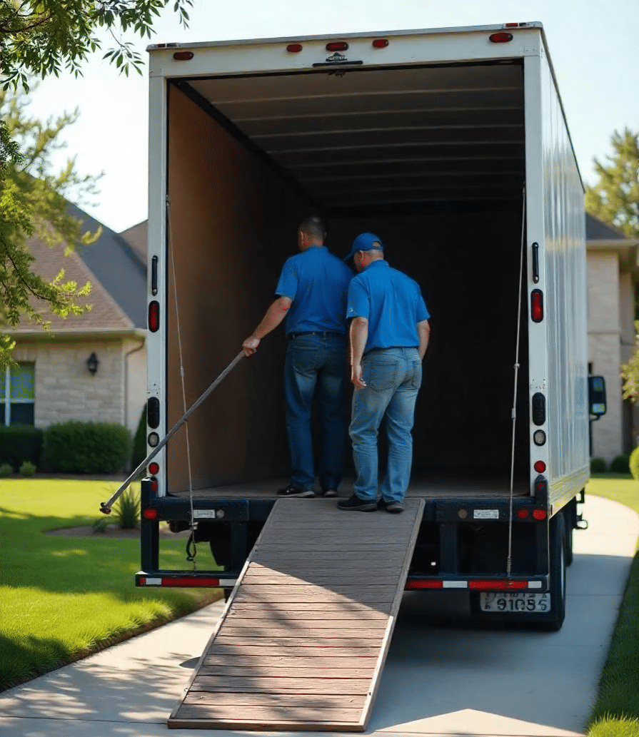 Trailblazer movers preparing a truck ramp for a safe senior move at a residential home