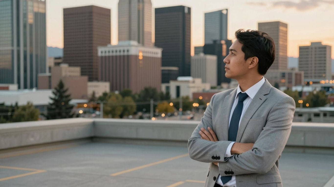 Salt Lake City skyline with a businessperson