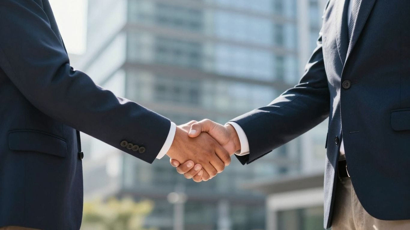 Business handshake symbolizing partnership and trust.
