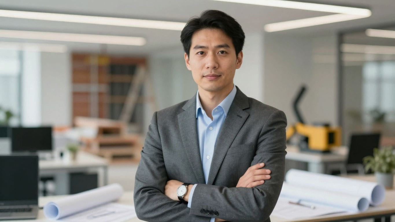 Construction firm financial leader in office.