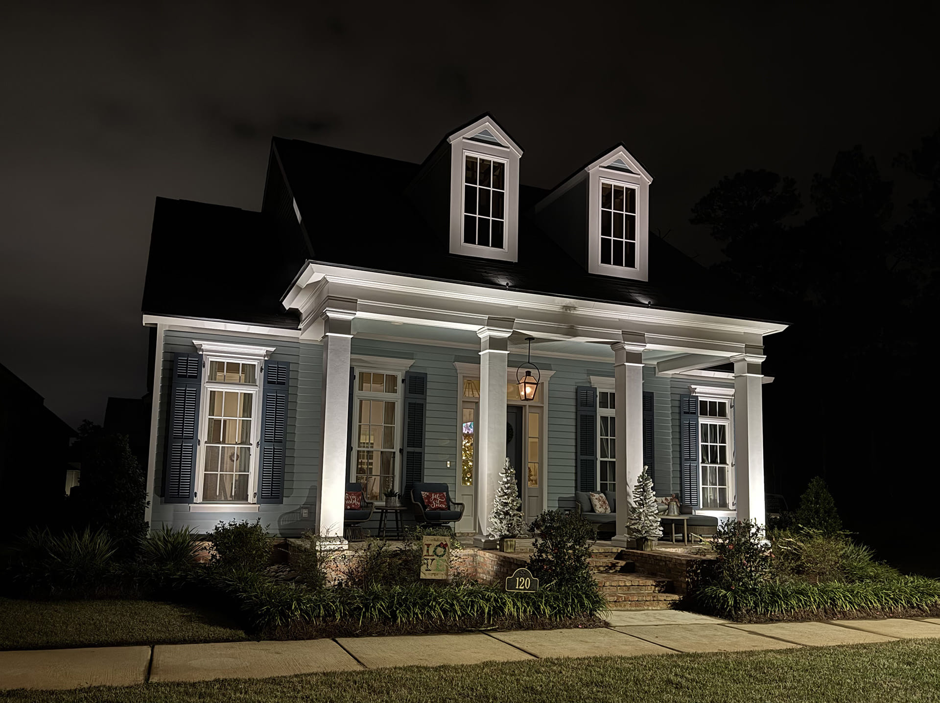 Architectural up-lighting on southern Abita Springs home
