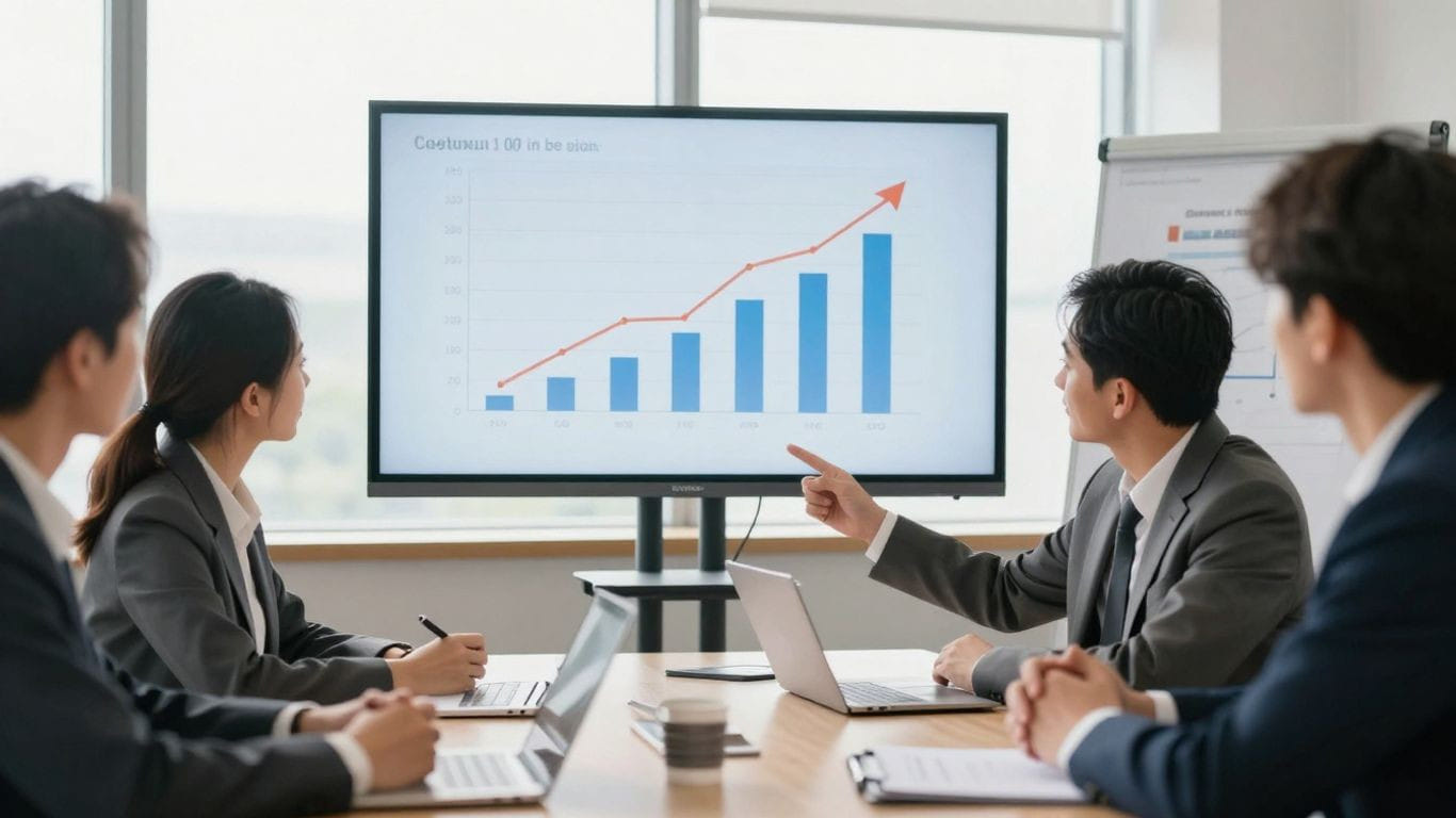 Business meeting with financial chart