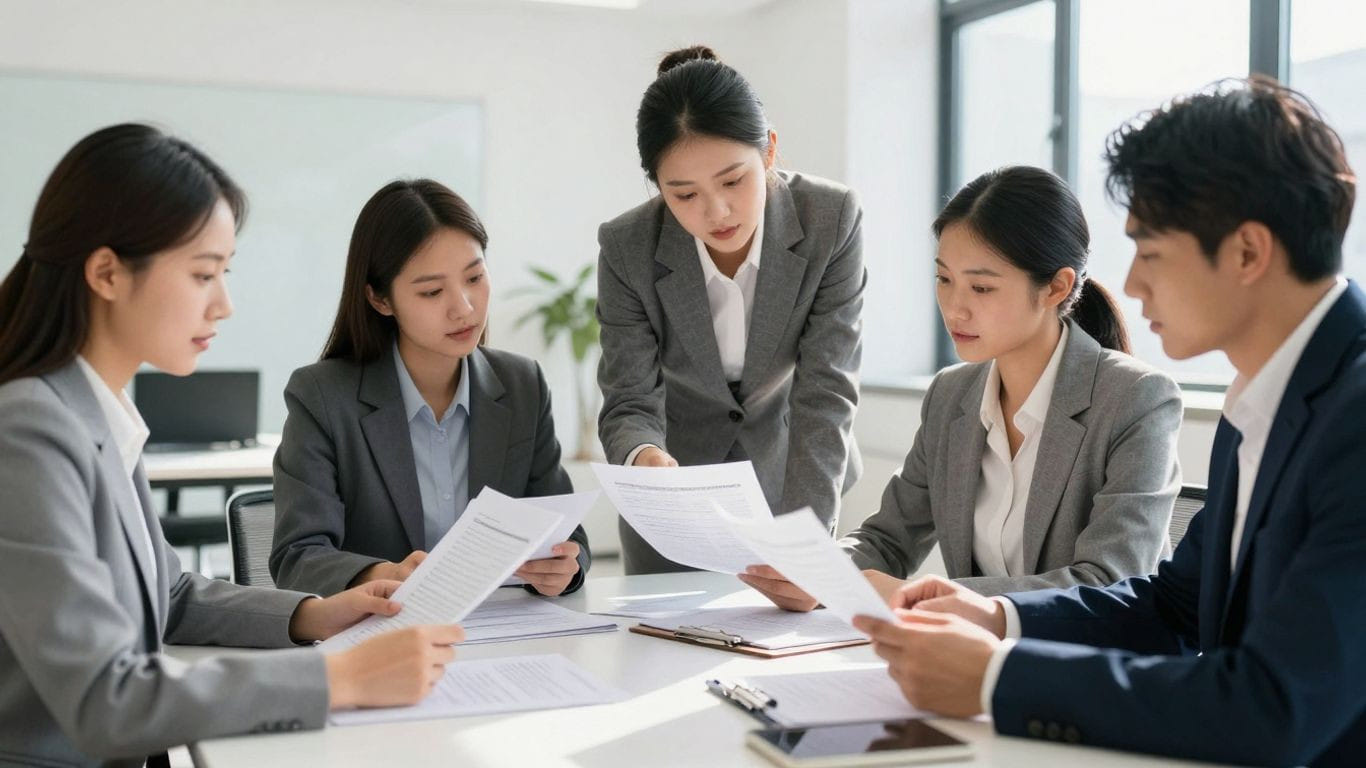 Business professionals collaborating in an office.