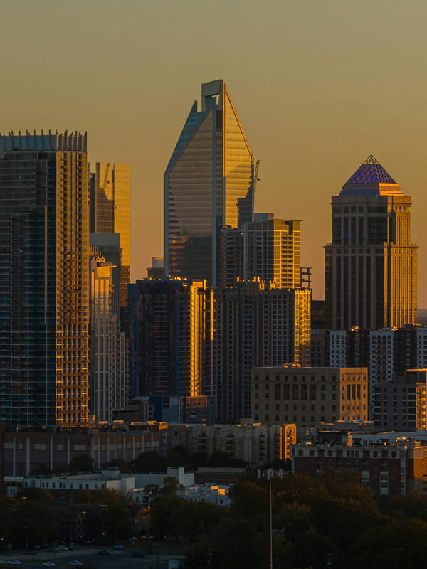skyline of Charlotte North Carolina at sunrise