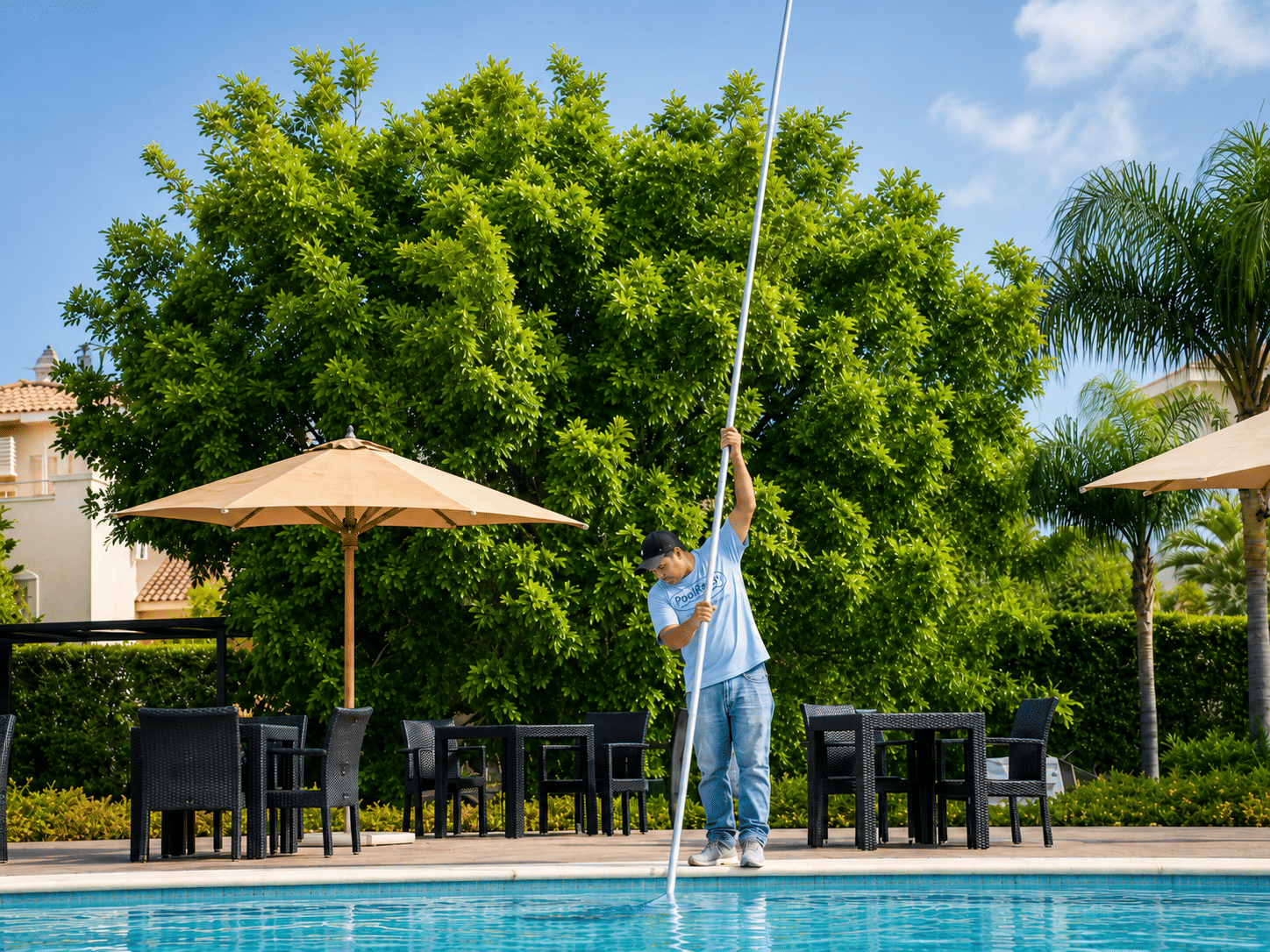 pool expert cleaning pool with net in Katy, TX