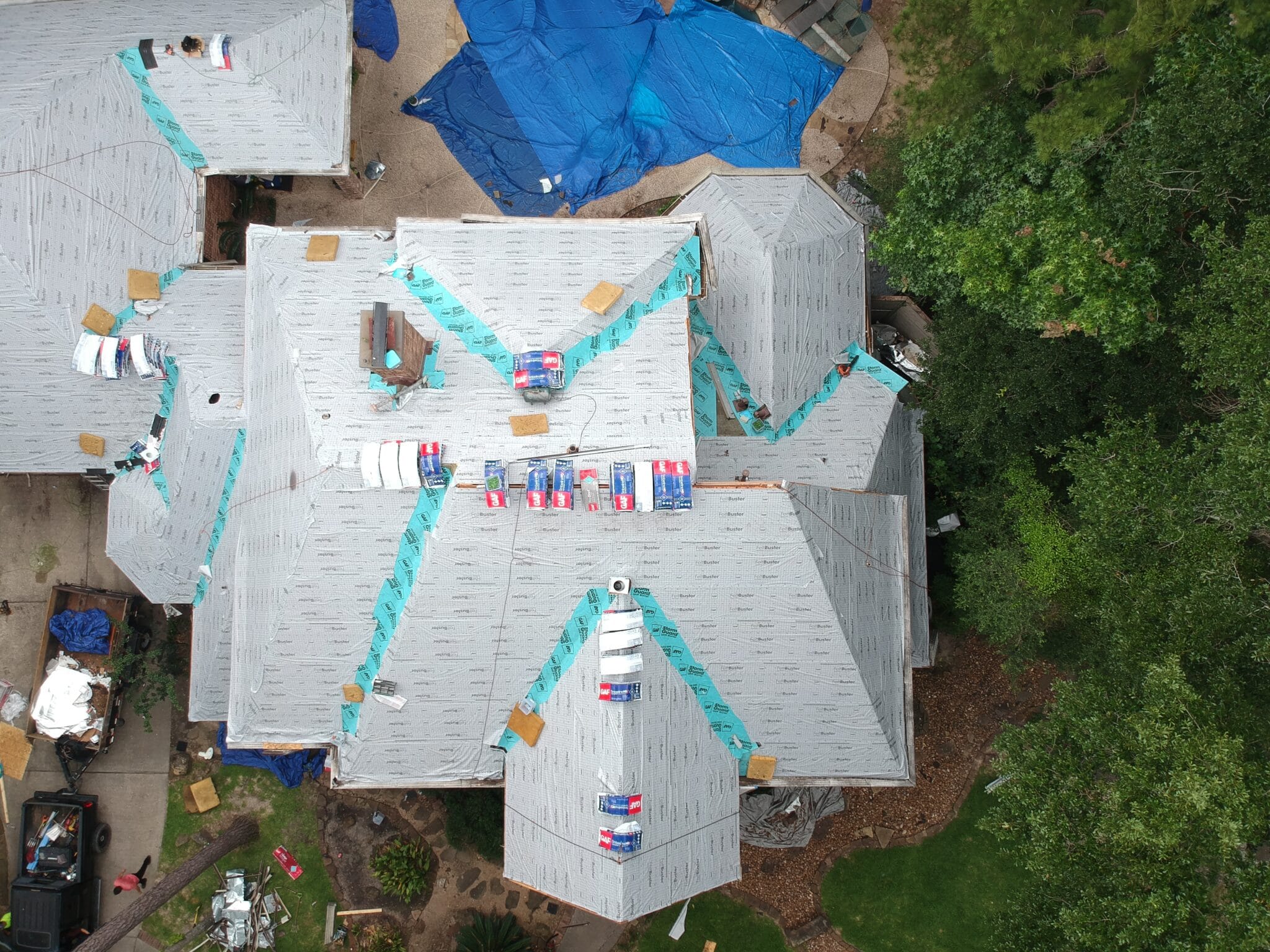 Recent build. This is the underlayment and the ice and water shield that goes in the valleys. This was taken 20 minutes before a freak thunderstorm hit us hard.