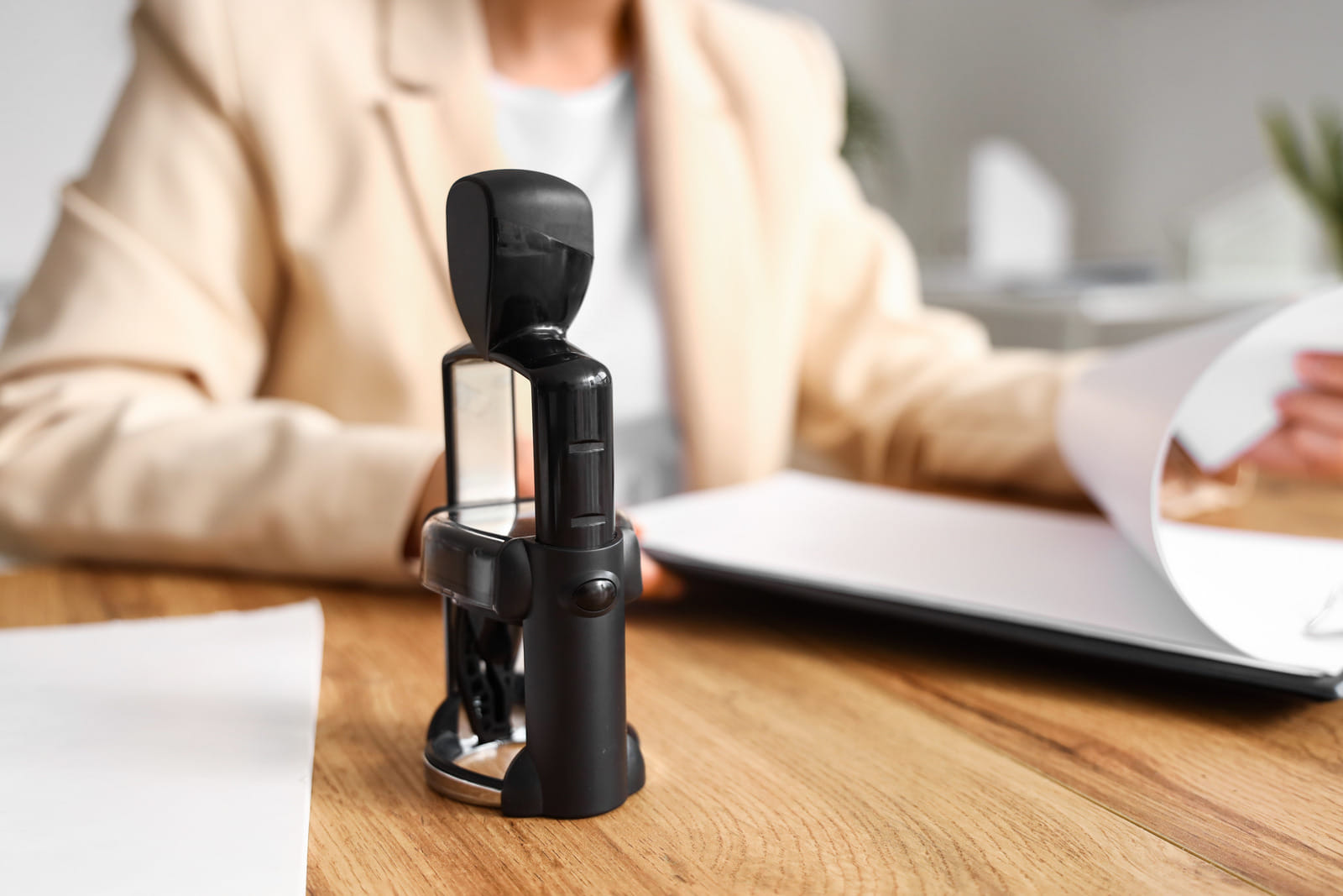 Notary stamp used during real estate closing and title insurance process