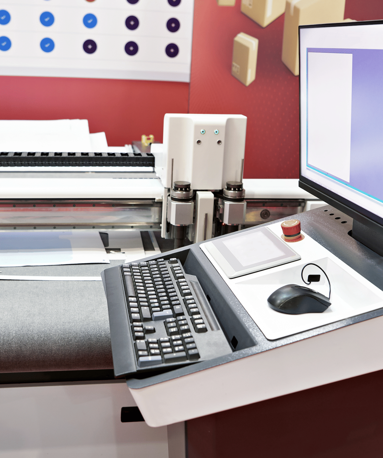 Employee reviewing printed business report from multifunction printer